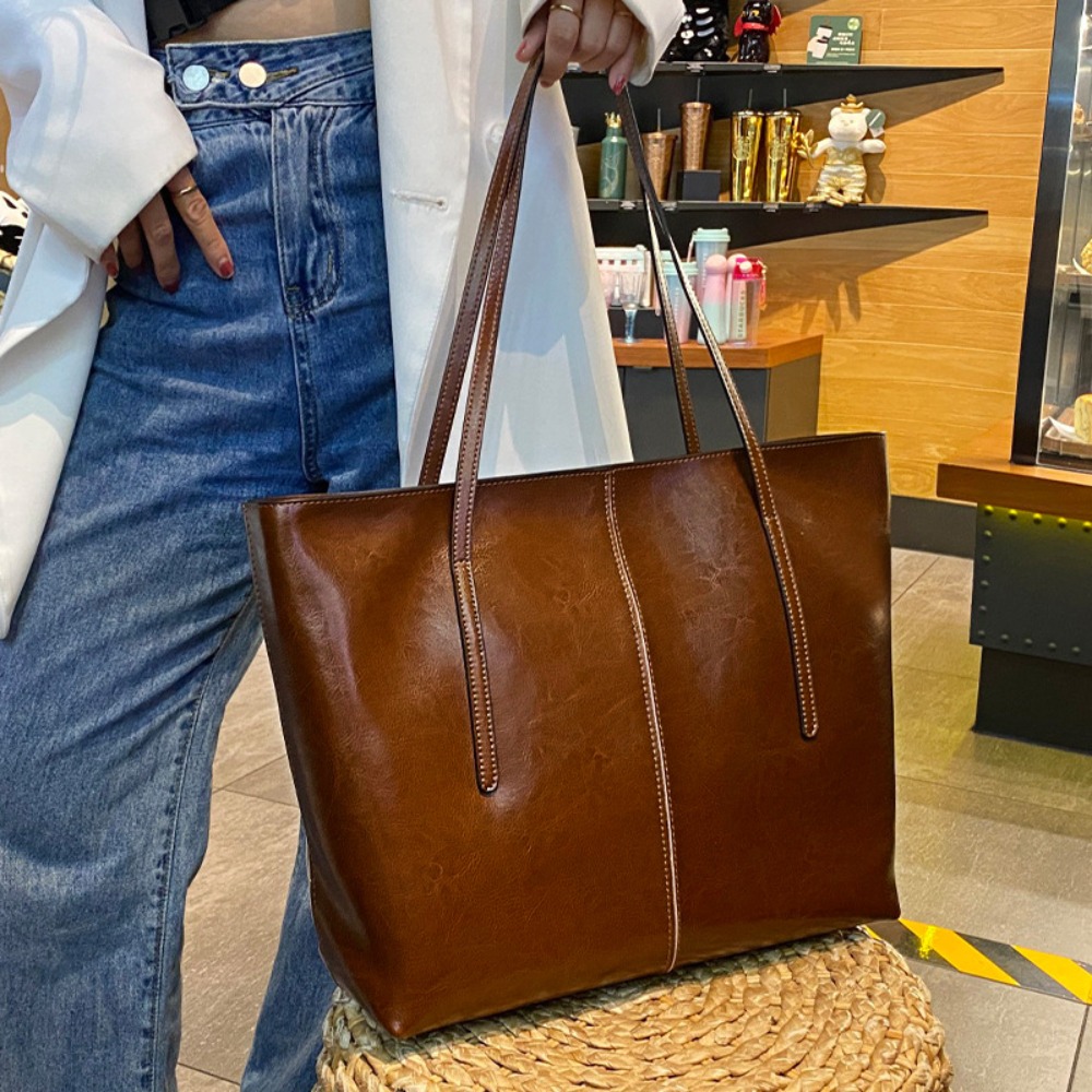 Luxury Bags Vintage - Oil Wax Cowhide Tote Bag Women