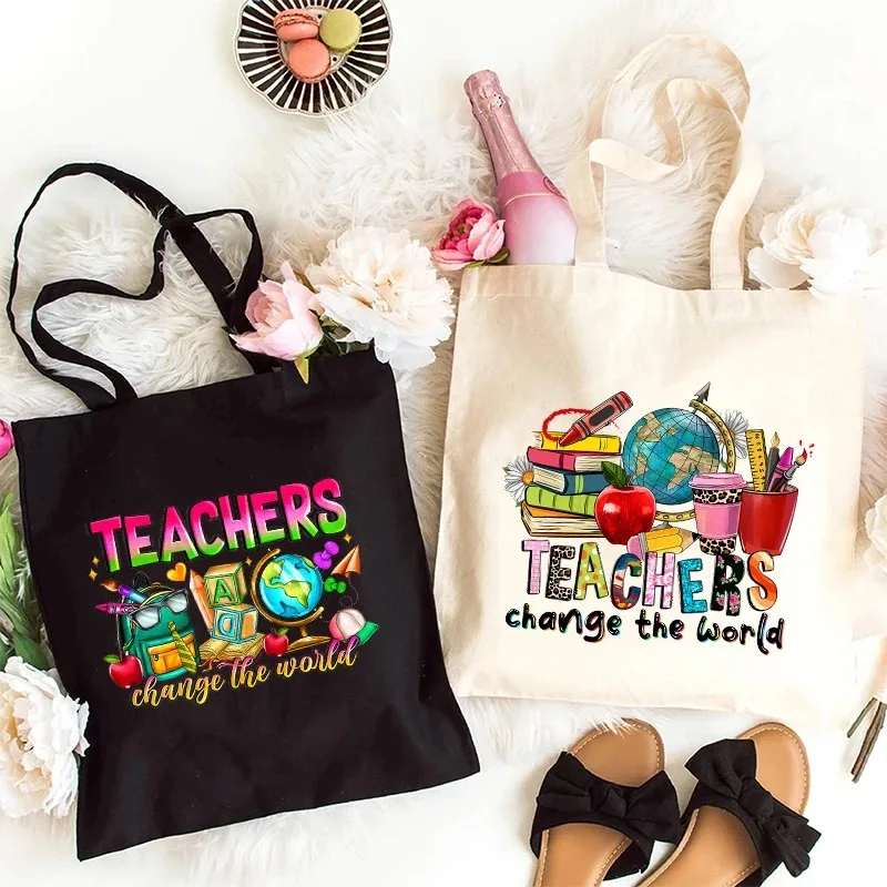 Canvas Tote Designer - Funny Teacher Handbag Women Cartoon Aesthetics