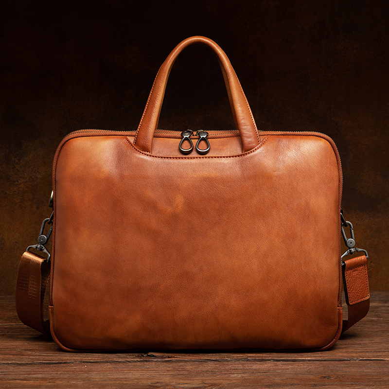 Luxury Bags Vintage - Luxury handcrafted vegetable-tanned leather briefcase for