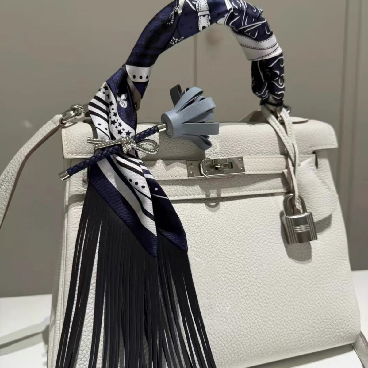 Luxury Bags Vintage - Faux Leather Fringe Tassel Scarf -