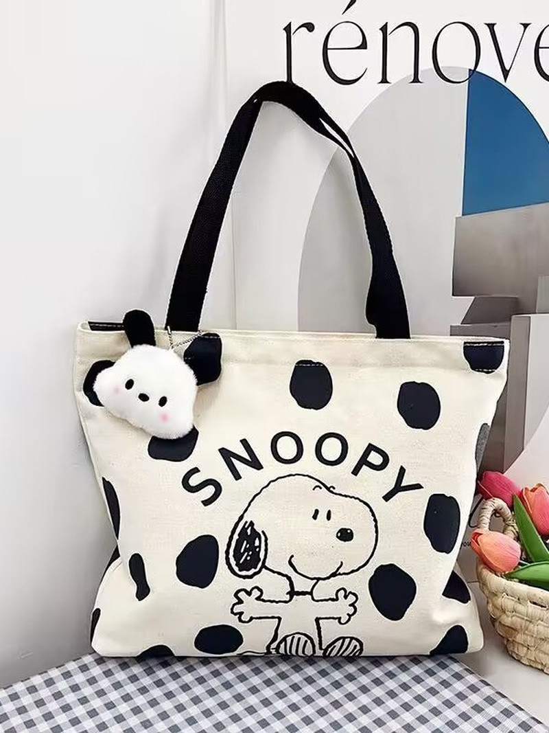 Canvas Tote Designer - Cartoon Snoopy Zipper Canvas Shoulder Bag