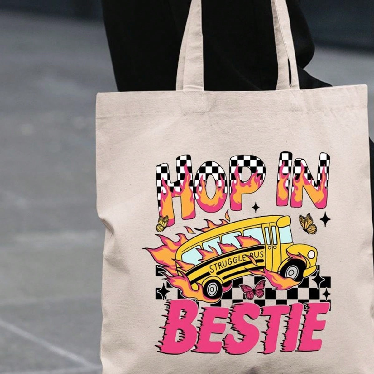 Canvas Tote Designer - Hop In Bestie Women'S Retro Cartoon