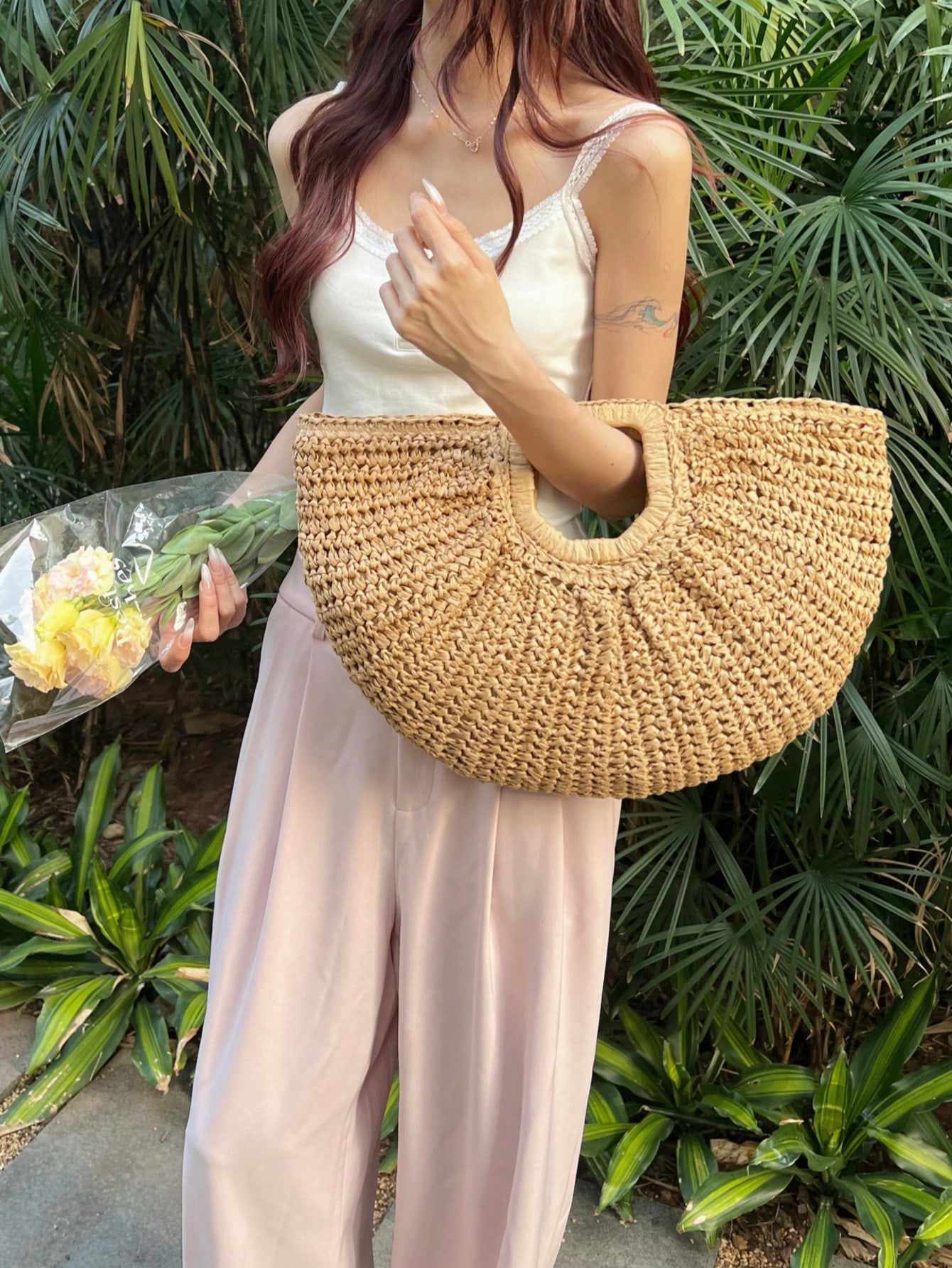 Canvas Tote Designer - 1pc Large Capacity Straw Woven Clutch