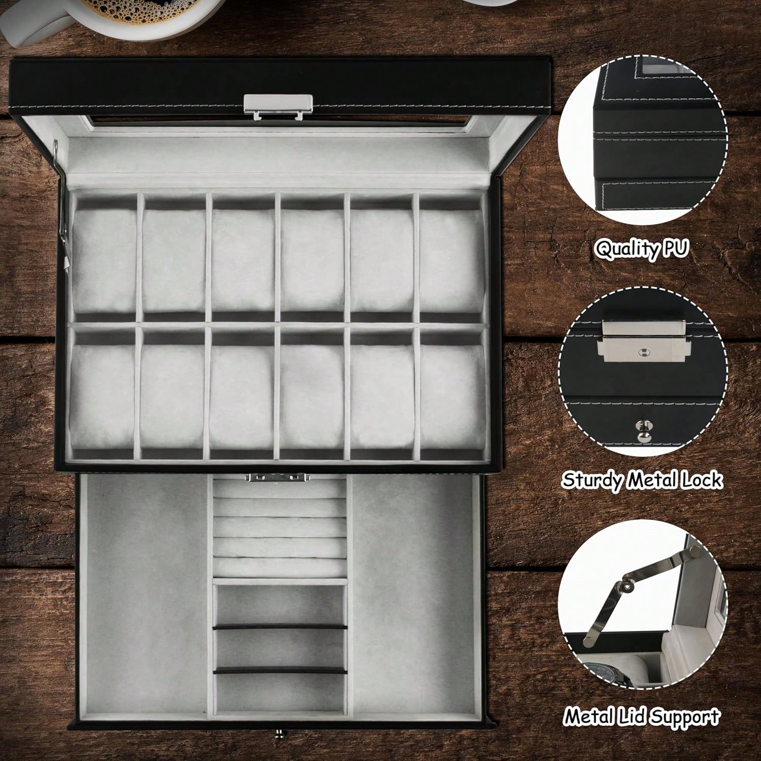 Luxury 12-Slot 2-Tier PU Leath - Luxury Bags Tier incelemesi ve fiyatı