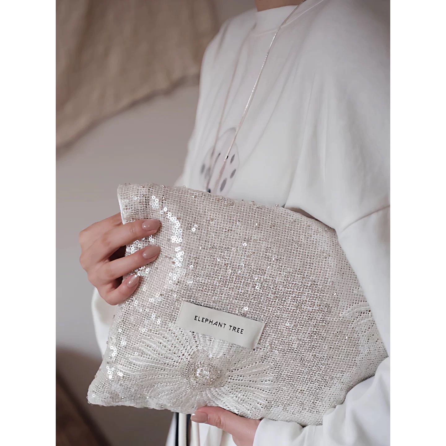 White Daisy Sequin Canvas Larg - Canvas Tote Designer incelemesi ve fiyatı