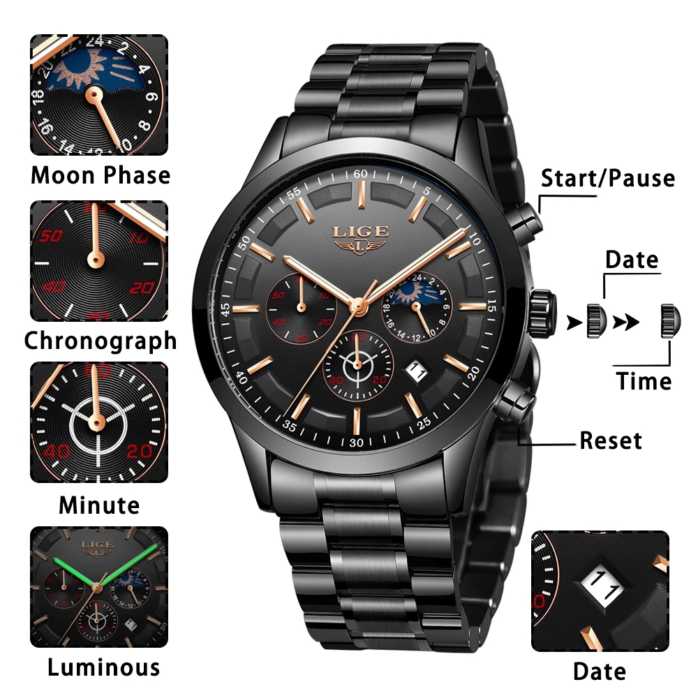 LIGE Business Watches Mens Top - Luxury Bags Brands List incelemesi ve fiyatı
